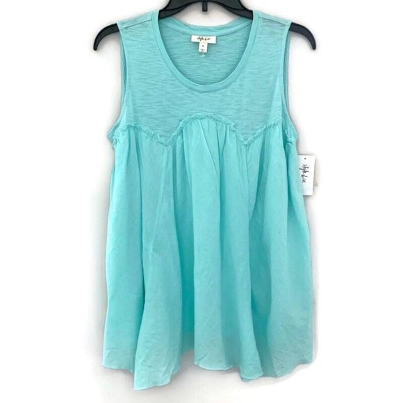 Style & Co. Womens Handkerchief Hem Pullover Blouse, Refreshing Teal, Medium - Picture 2 of 5